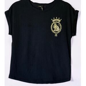 Maje Torino T-Shirt Cotton Crew Neck Women's Size 1 (small) Gold Embroidered